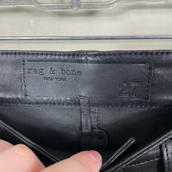 Rag & Bone Black High Waisted Slim Straight Ankle Crop Wren Lamb Leather Pants - Picture 11 of 12